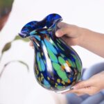KAMMAK Colored Glass Vase, Beautiful Hand Blown Decorative Vase, Modern Art Vase for Flower Mantle Dining Table Centerpiece, Entryway Living Room Wedding Decoration, FH02006