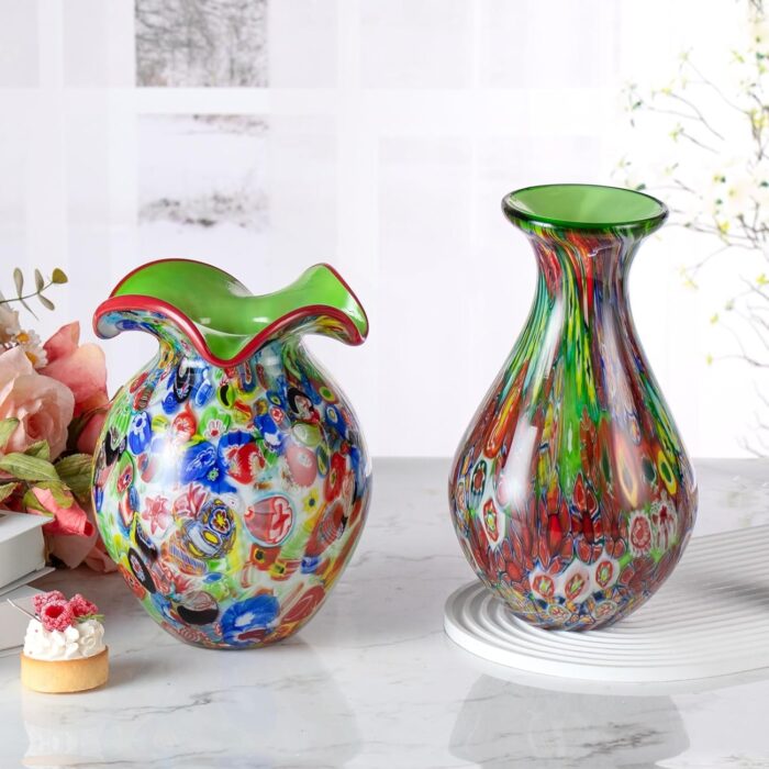 KAMMAK Colored Glass Vase, Beautiful Hand Blown Decorative Vase, Modern Art Vase for Flower Mantle Dining Table Centerpiece, Entryway Living Room Wedding Decoration (JG2138)