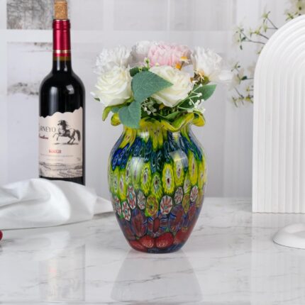 KAMMAK Colored Glass Vase, Beautiful Hand Blown Decorative Vase, Modern Art Vase for Flower Mantle Dining Table Centerpiece, Entryway Living Room Wedding Decoration (JG2139)