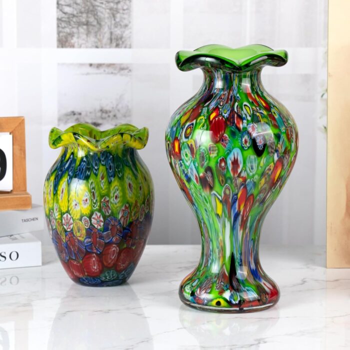 KAMMAK Colored Glass Vase, Beautiful Hand Blown Decorative Vase, Modern Art Vase for Flower Mantle Dining Table Centerpiece, Entryway Living Room Wedding Decoration (JG2139)