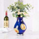 KAMMAK Colored Glass Vase, Beautiful Hand Blown Decorative Vase, Modern Art Vase for Flower Mantle Dining Table Centerpiece, Entryway Living Room Wedding Decoration, FH02034 KAMMAK 8HPFH02034 glass vase side angle view showing silhouette