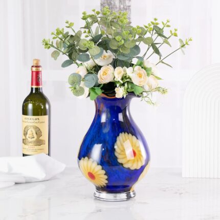 KAMMAK Colored Glass Vase, Beautiful Hand Blown Decorative Vase, Modern Art Vase for Flower Mantle Dining Table Centerpiece, Entryway Living Room Wedding Decoration, FH02034
