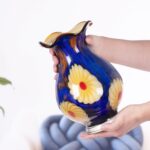 KAMMAK Colored Glass Vase, Beautiful Hand Blown Decorative Vase, Modern Art Vase for Flower Mantle Dining Table Centerpiece, Entryway Living Room Wedding Decoration, FH02034 KAMMAK 8HPFH02034 glass vase styled on dining table image 5