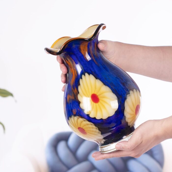 KAMMAK Colored Glass Vase, Beautiful Hand Blown Decorative Vase, Modern Art Vase for Flower Mantle Dining Table Centerpiece, Entryway Living Room Wedding Decoration, FH02034 KAMMAK 8HPFH02034 glass vase styled on dining table image 5