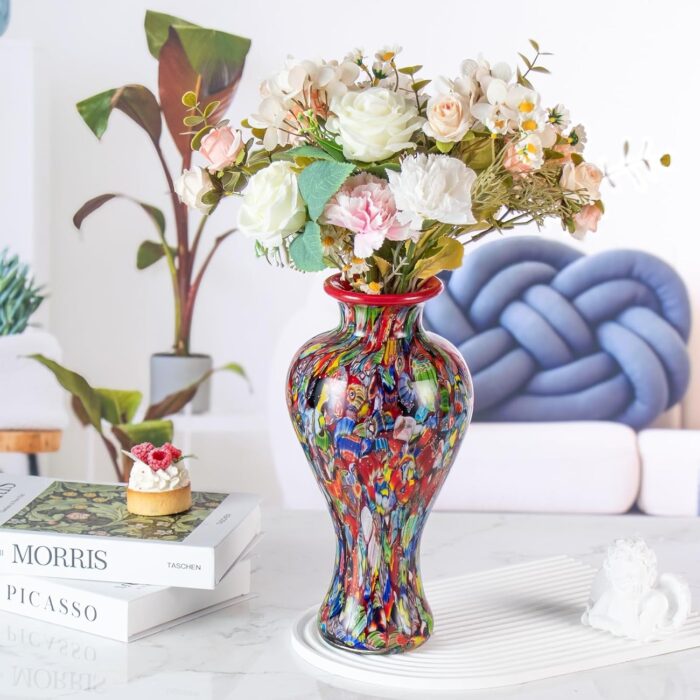 KAMMAK Colored Glass Vase, Beautiful Hand Blown Decorative Vase, Modern Art Vase for Flower Mantle Dining Table Centerpiece, Entryway Living Room Wedding Decoration (JG2142)