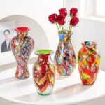 KAMMAK Colored Glass Vase, Beautiful Hand Blown Decorative Vase, Modern Art Vase for Flower Mantle Dining Table Centerpiece, Entryway Living Room Wedding Decoration (JG2142)