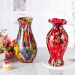 KAMMAK Colored Glass Vase, Beautiful Hand Blown Decorative Vase, Modern Art Vase for Flower Mantle Dining Table Centerpiece, Entryway Living Room Wedding Decoration (JG2143)