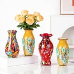 KAMMAK Colored Glass Vase, Beautiful Hand Blown Decorative Vase, Modern Art Vase for Flower Mantle Dining Table Centerpiece, Entryway Living Room Wedding Decoration (JG2143)