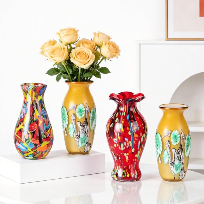 KAMMAK Colored Glass Vase, Beautiful Hand Blown Decorative Vase, Modern Art Vase for Flower Mantle Dining Table Centerpiece, Entryway Living Room Wedding Decoration (JG2143)