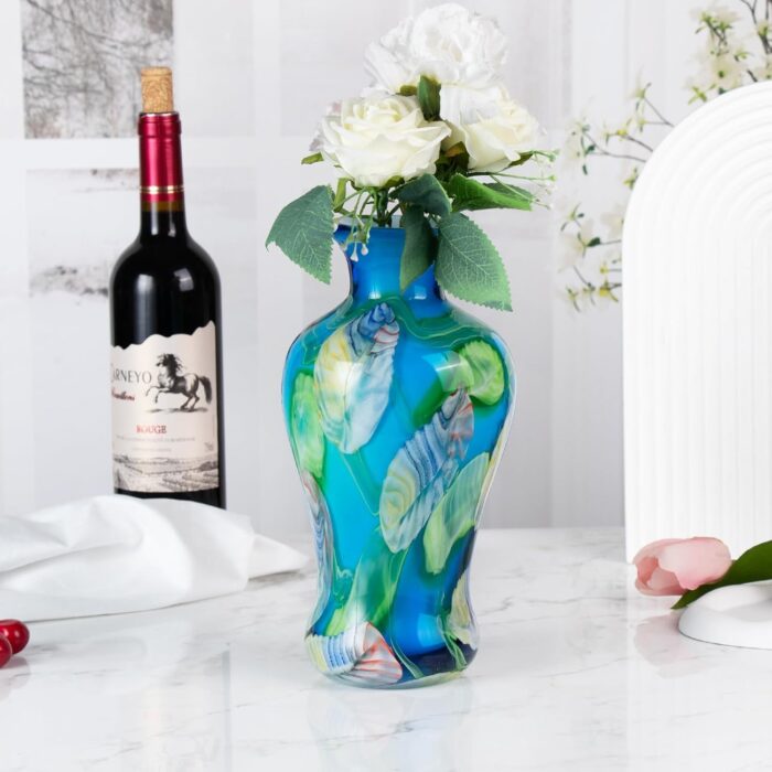 KAMMAK Colored Glass Vase, Beautiful Hand Blown Decorative Vase, Modern Art Vase for Flower Mantle Dining Table Centerpiece, Entryway Living Room Wedding Decoration (JG2145)