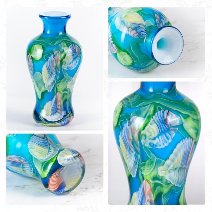 KAMMAK Colored Glass Vase, Beautiful Hand Blown Decorative Vase, Modern Art Vase for Flower Mantle Dining Table Centerpiece, Entryway Living Room Wedding Decoration (JG2145)