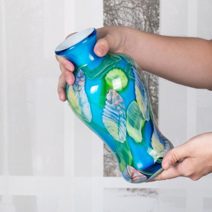 KAMMAK Colored Glass Vase, Beautiful Hand Blown Decorative Vase, Modern Art Vase for Flower Mantle Dining Table Centerpiece, Entryway Living Room Wedding Decoration (JG2145)