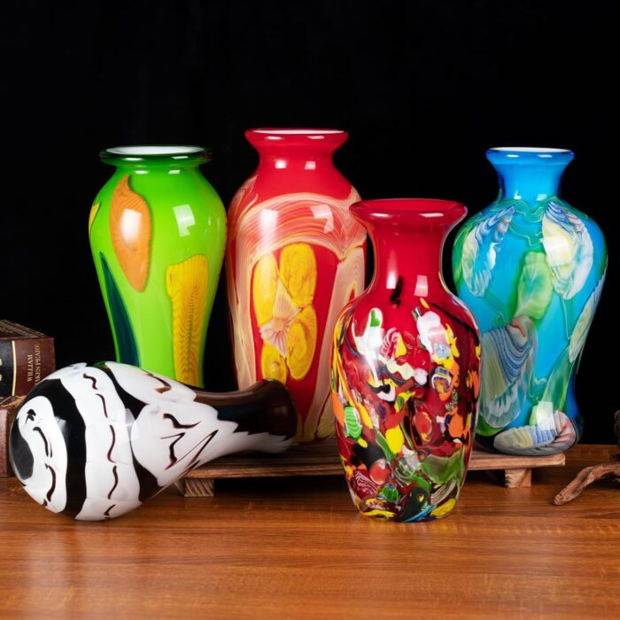 KAMMAK Colored Glass Vase, Beautiful Hand Blown Decorative Vase, Modern Art Vase for Flower Mantle Dining Table Centerpiece, Entryway Living Room Wedding Decoration (JG2145)