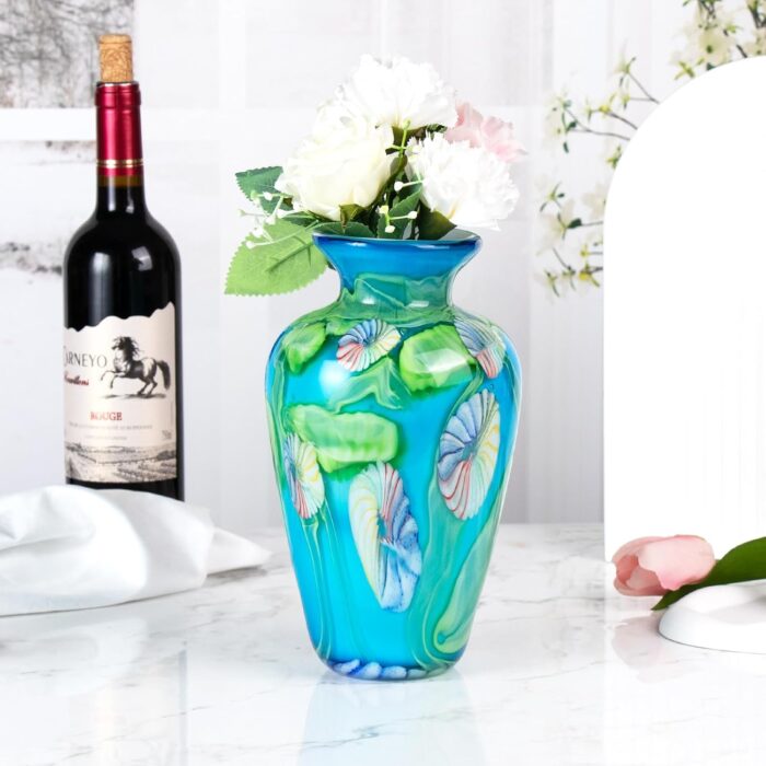 KAMMAK Colored Glass Vase, Beautiful Hand Blown Decorative Vase, Modern Art Vase for Flower Mantle Dining Table Centerpiece, Entryway Living Room Wedding Decoration (JG2146)
