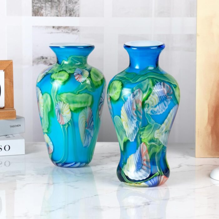 KAMMAK Colored Glass Vase, Beautiful Hand Blown Decorative Vase, Modern Art Vase for Flower Mantle Dining Table Centerpiece, Entryway Living Room Wedding Decoration (JG2146)