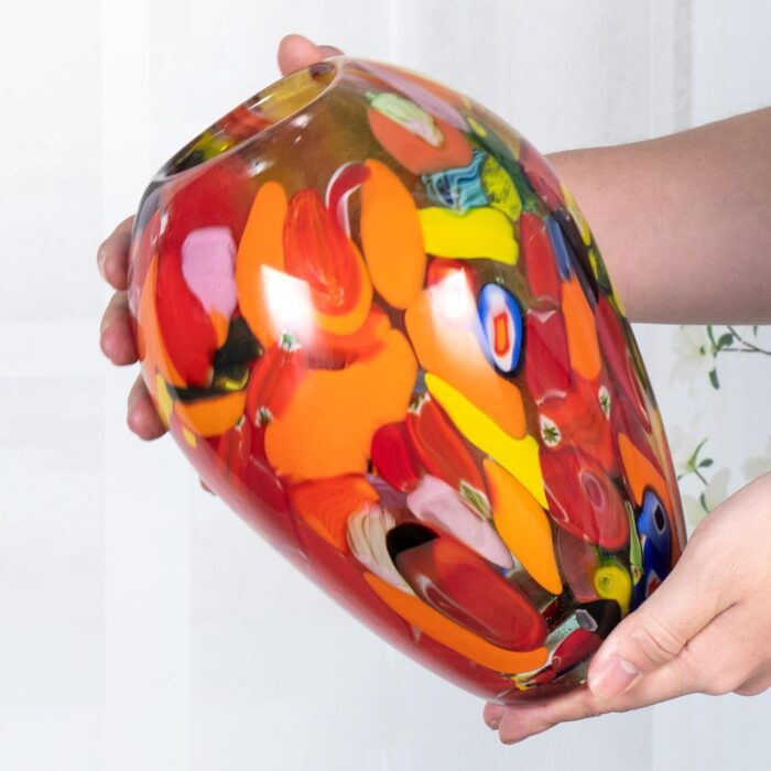 KAMMAK Colored Glass Vase, Beautiful Hand Blown Decorative Vase, Modern Art Vase for Flower Mantle Dining Table Centerpiece, Entryway Living Room Wedding Decoration (JG2147)