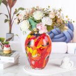 KAMMAK Colored Glass Vase, Beautiful Hand Blown Decorative Vase, Modern Art Vase for Flower Mantle Dining Table Centerpiece, Entryway Living Room Wedding Decoration (JG2147)