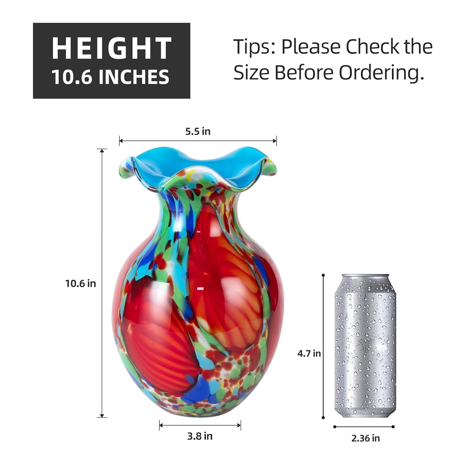 KAMMAK 8HPFH02035 glass vase front view in product description