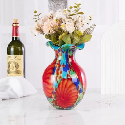 KAMMAK Colored Glass Vase, Beautiful Hand Blown Decorative Vase, Modern Art Vase for Flower Mantle Dining Table Centerpiece, Entryway Living Room Wedding Decoration, FH02035