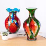 KAMMAK Colored Glass Vase, Beautiful Hand Blown Decorative Vase, Modern Art Vase for Flower Mantle Dining Table Centerpiece, Entryway Living Room Wedding Decoration, FH02035 KAMMAK 8HPFH02035 glass vase shape and proportion detail image 3