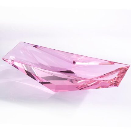 KAMMAK Crystal Glass Fruit Bowl, Luxury Centerpiece Glass Bowl, Hand Blown Decorative Dessert Plate, Pink Aesthetic Counter Decor, Transparent Rectangular Large Modern Art...