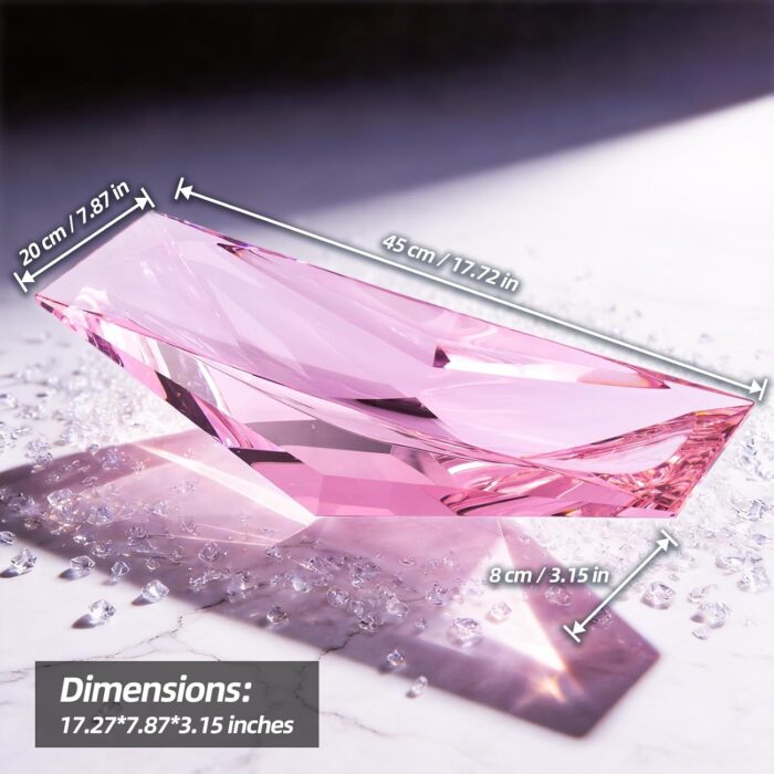 KAMMAK Crystal Glass Fruit Bowl, Luxury Centerpiece Glass Bowl, Hand Blown Decorative Dessert Plate, Pink Aesthetic Counter Decor, Transparent Rectangular Large Modern Art...