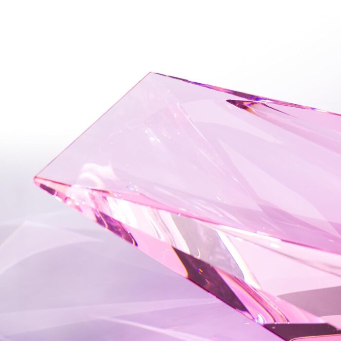 KAMMAK Crystal Glass Fruit Bowl, Luxury Centerpiece Glass Bowl, Hand Blown Decorative Dessert Plate, Pink Aesthetic Counter Decor, Transparent Rectangular Large Modern Art...