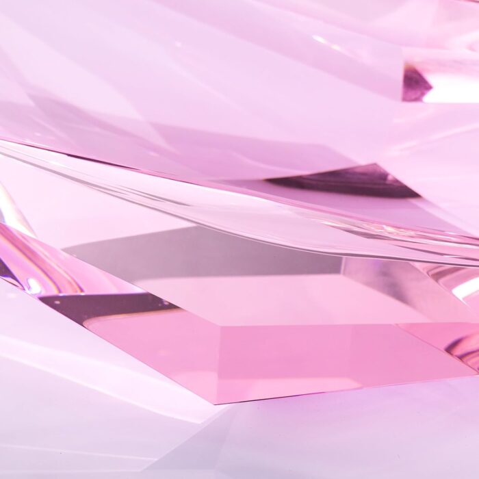 KAMMAK Crystal Glass Fruit Bowl, Luxury Centerpiece Glass Bowl, Hand Blown Decorative Dessert Plate, Pink Aesthetic Counter Decor, Transparent Rectangular Large Modern Art...