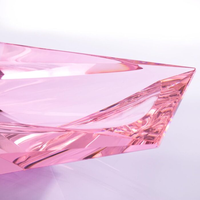 KAMMAK Crystal Glass Fruit Bowl, Luxury Centerpiece Glass Bowl, Hand Blown Decorative Dessert Plate, Pink Aesthetic Counter Decor, Transparent Rectangular Large Modern Art...