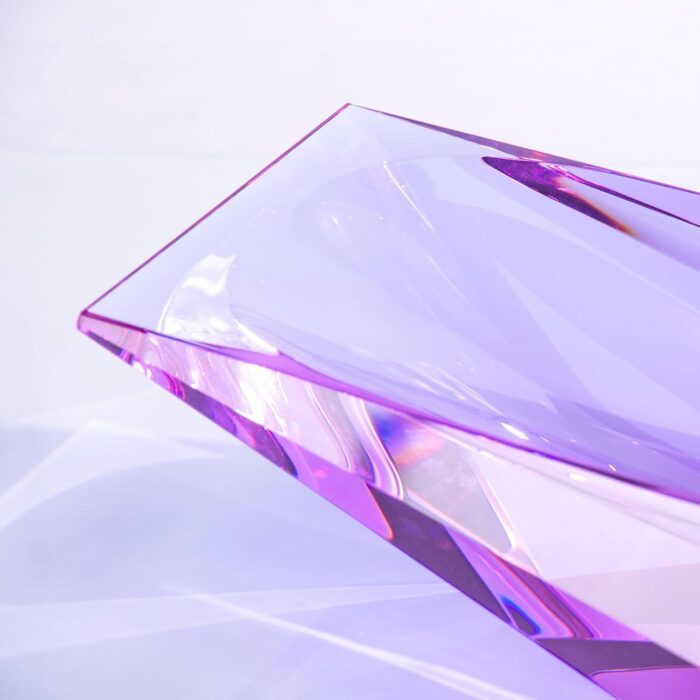 KAMMAK Crystal Glass Fruit Bowl, Luxury Centerpiece Glass Bowl, Hand Blown Decorative Dessert Plate, Purple Aesthetic Counter Decor, Transparent Rectangular Large Modern Art...