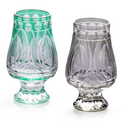 KAMMAK Crystal Snifter Glass Set of 2 - Hand Blown Stemmed Whiskey Glass for Bourbon-6oz, Colored Brandy & Cognac Glass, Elegant Etched Detailing, Luxury Barware for Tasting &...