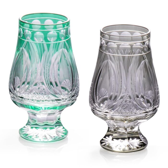 KAMMAK Crystal Snifter Glass Set of 2 - Hand Blown Stemmed Whiskey Glass for Bourbon-6oz, Colored Brandy & Cognac Glass, Elegant Etched Detailing, Luxury Barware for Tasting &...