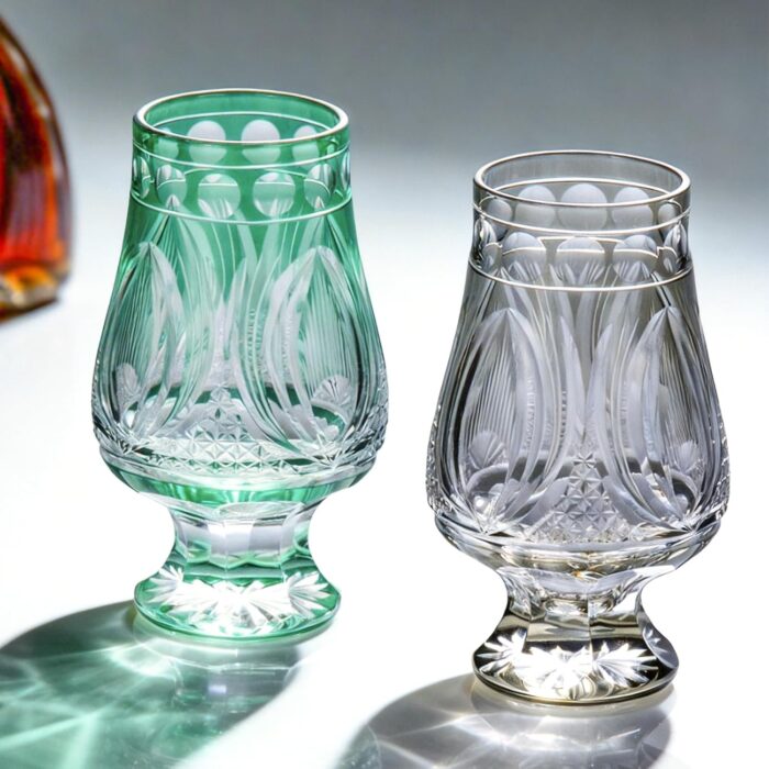 KAMMAK Crystal Snifter Glass Set of 2 - Hand Blown Stemmed Whiskey Glass for Bourbon-6oz, Colored Brandy & Cognac Glass, Elegant Etched Detailing, Luxury Barware for Tasting &...