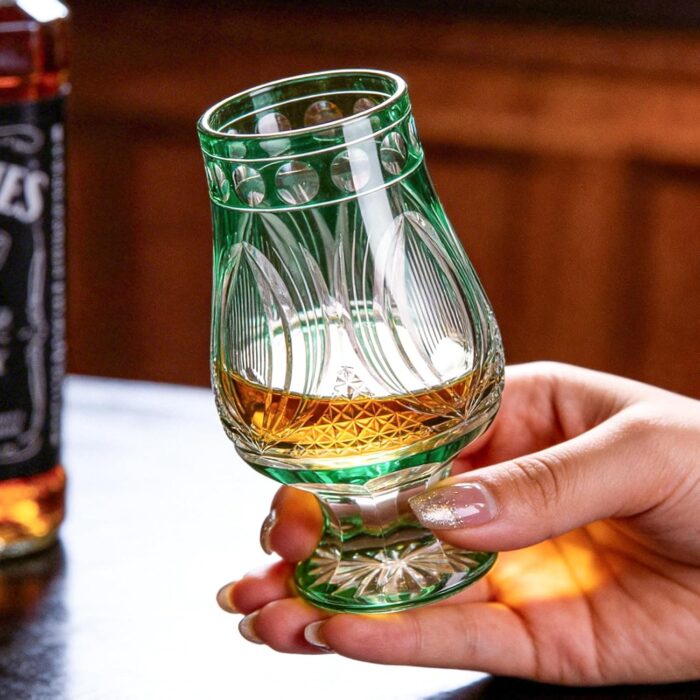KAMMAK Crystal Snifter Glass Set of 2 - Hand Blown Stemmed Whiskey Glass for Bourbon-6oz, Colored Brandy & Cognac Glass, Elegant Etched Detailing, Luxury Barware for Tasting &...