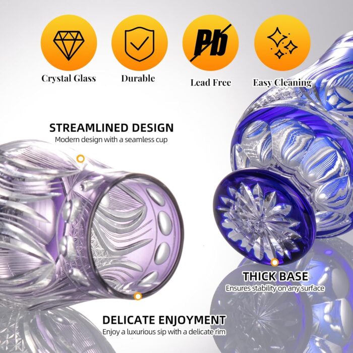 KAMMAK Crystal Snifter Glass Set of 2 - Hand Blown Stemmed Whiskey Glass for Bourbon-6oz, Colored Brandy & Cognac Glass, Elegant Etched Detailing, Luxury Barware for Tasting &...