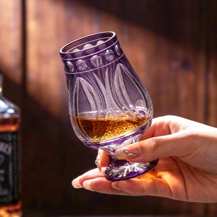 KAMMAK Crystal Snifter Glass Set of 2 - Hand Blown Stemmed Whiskey Glass for Bourbon-6oz, Colored Brandy & Cognac Glass, Elegant Etched Detailing, Luxury Barware for Tasting &...