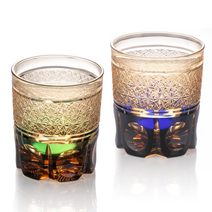 KAMMAK Crystal Whiskey Glasses Set of 2, 8.1oz Colored Old Fashioned Glasses Stemless, Hand Blown Cocktail Glasses, Luxury Handcrafted Ice Ball Cup, Ideal Gift for Bourbon...