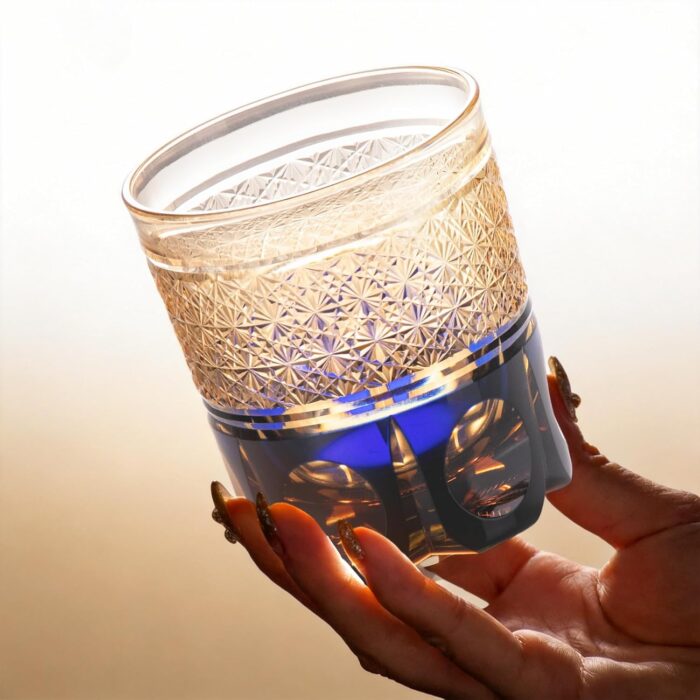 KAMMAK Crystal Whiskey Glasses Set of 2, 8.1oz Colored Old Fashioned Glasses Stemless, Hand Blown Cocktail Glasses, Luxury Handcrafted Ice Ball Cup, Ideal Gift for Bourbon...