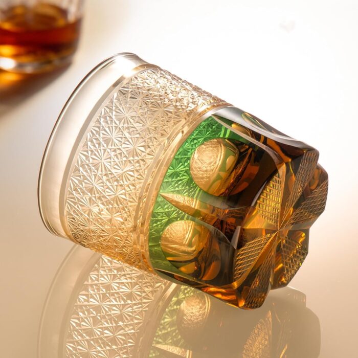 KAMMAK Crystal Whiskey Glasses Set of 2, 8.1oz Colored Old Fashioned Glasses Stemless, Hand Blown Cocktail Glasses, Luxury Handcrafted Ice Ball Cup, Ideal Gift for Bourbon...