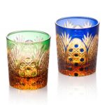 KAMMAK Crystal Whiskey Glasses Set of 2, 8.1oz Colored Old Fashioned Glasses Stemless, Hand Blown Cocktail Glasses, Luxury Handcrafted Ice Ball Cup, Ideal Gift for Bourbon...