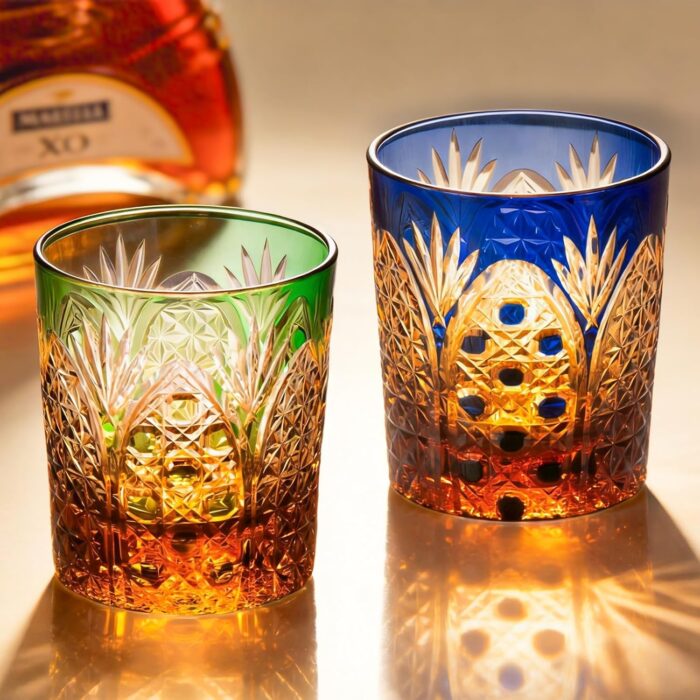 KAMMAK Crystal Whiskey Glasses Set of 2, 8.1oz Colored Old Fashioned Glasses Stemless, Hand Blown Cocktail Glasses, Luxury Handcrafted Ice Ball Cup, Ideal Gift for Bourbon...