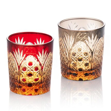 KAMMAK Crystal Whiskey Glasses Set of 2, 8.1oz Colored Old Fashioned Glasses Stemless, Hand Blown Cocktail Glasses, Luxury Handcrafted Ice Ball Cup, Ideal Gift for Bourbon...