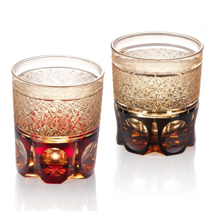 KAMMAK Crystal Whiskey Glasses Set of 2, 8.1oz Colored Old Fashioned Glasses Stemless, Hand Blown Cocktail Glasses, Luxury Handcrafted Ice Ball Cup, Ideal Gift for Bourbon...