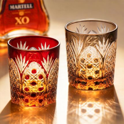 KAMMAK Crystal Whiskey Glasses Set of 2, 8.1oz Colored Old Fashioned Glasses Stemless, Hand Blown Cocktail Glasses, Luxury Handcrafted Ice Ball Cup, Ideal Gift for Bourbon...