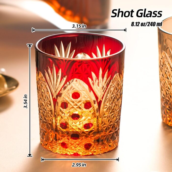 KAMMAK Crystal Whiskey Glasses Set of 2, 8.1oz Colored Old Fashioned Glasses Stemless, Hand Blown Cocktail Glasses, Luxury Handcrafted Ice Ball Cup, Ideal Gift for Bourbon...