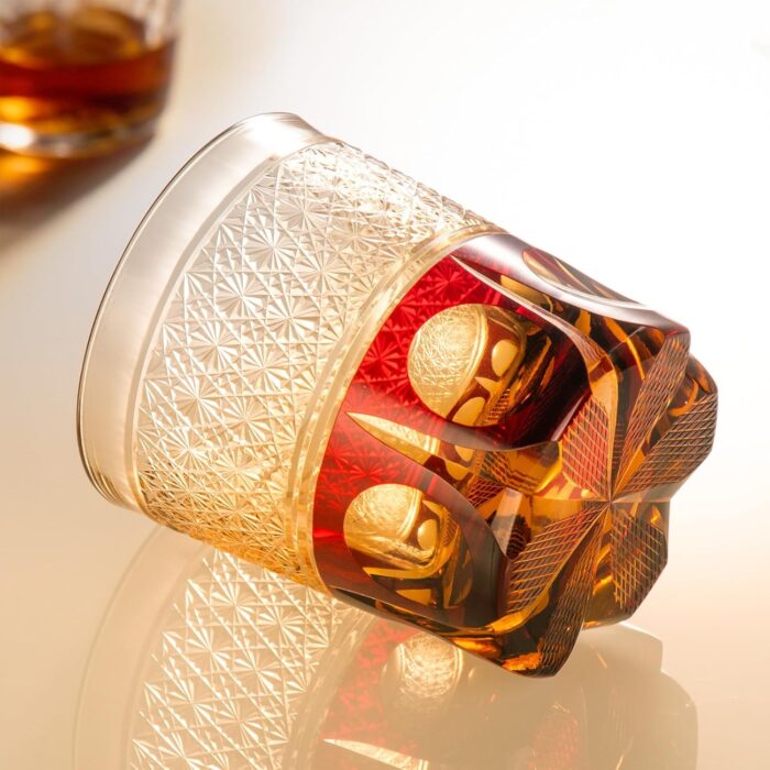 KAMMAK Crystal Whiskey Glasses Set of 2, 8.1oz Colored Old Fashioned Glasses Stemless, Hand Blown Cocktail Glasses, Luxury Handcrafted Ice Ball Cup, Ideal Gift for Bourbon...
