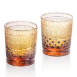 KAMMAK Crystal Whiskey Glasses Set of 2, 8.1oz Colored Old Fashioned Glasses Stemless, Hand Blown Cocktail Glasses, Luxury Handcrafted Ice Ball Cup, Ideal Gift for Bourbon...