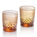 KAMMAK Crystal Whiskey Glasses Set of 2, 8.1oz Colored Old Fashioned Glasses Stemless, Hand Blown Cocktail Glasses, Luxury Handcrafted Ice Ball Cup, Ideal Gift for Bourbon...