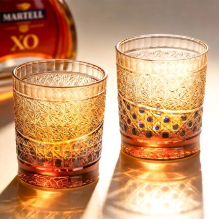 KAMMAK Crystal Whiskey Glasses Set of 2, 8.1oz Colored Old Fashioned Glasses Stemless, Hand Blown Cocktail Glasses, Luxury Handcrafted Ice Ball Cup, Ideal Gift for Bourbon...