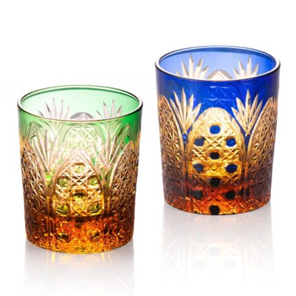 KAMMAK Crystal Whiskey Glasses Set of 2, 8.1oz Colored Old Fashioned Glasses Stemless, Hand Blown Cocktail Glasses, Luxury Handcrafted Ice Ball Cup, Ideal Gift for Bourbon...